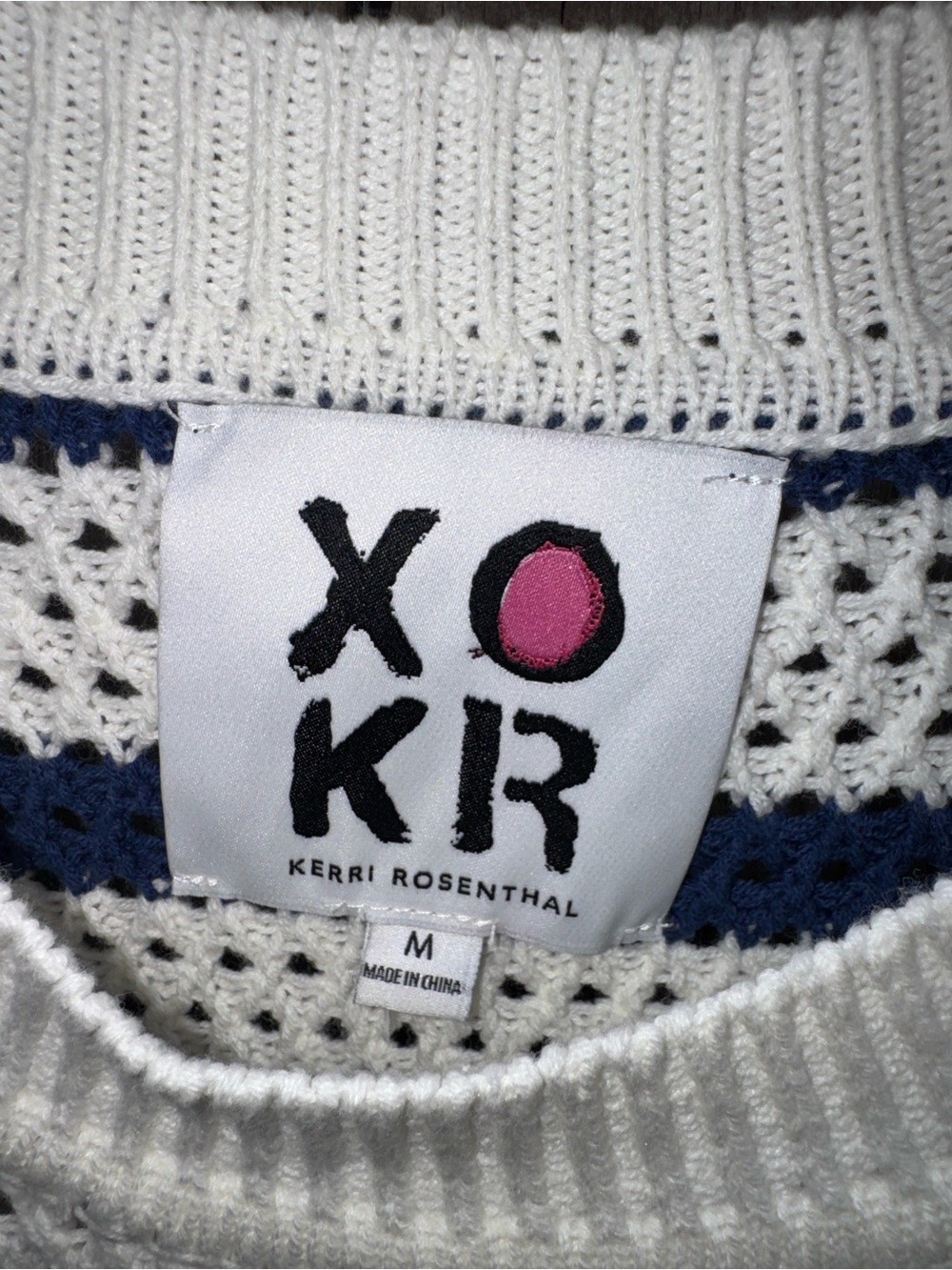 Kerri Rosenthal Crochet Knit Striped Smiley Embroidered Sweater Pullover Medium - Picture 4 of 8